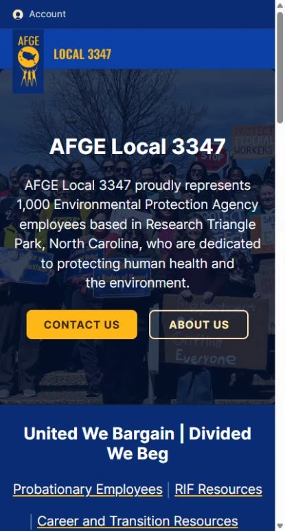 Actual mobile website view for AFGE Local 3347