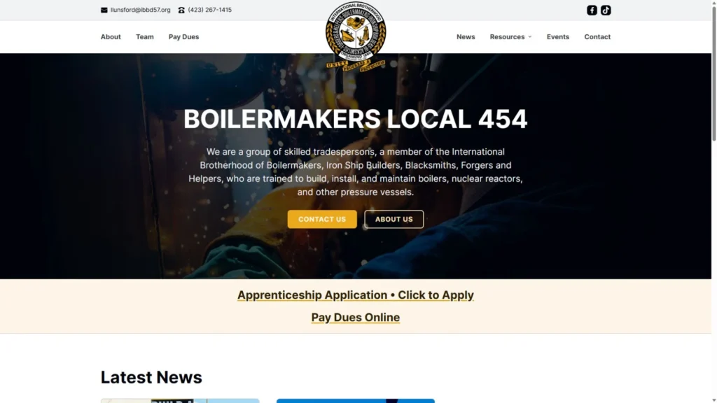 Boilermakers Local 454 website screenshot