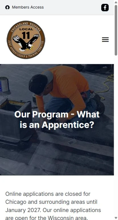 Actual mobile website view for Chicagoland Roofers JATC