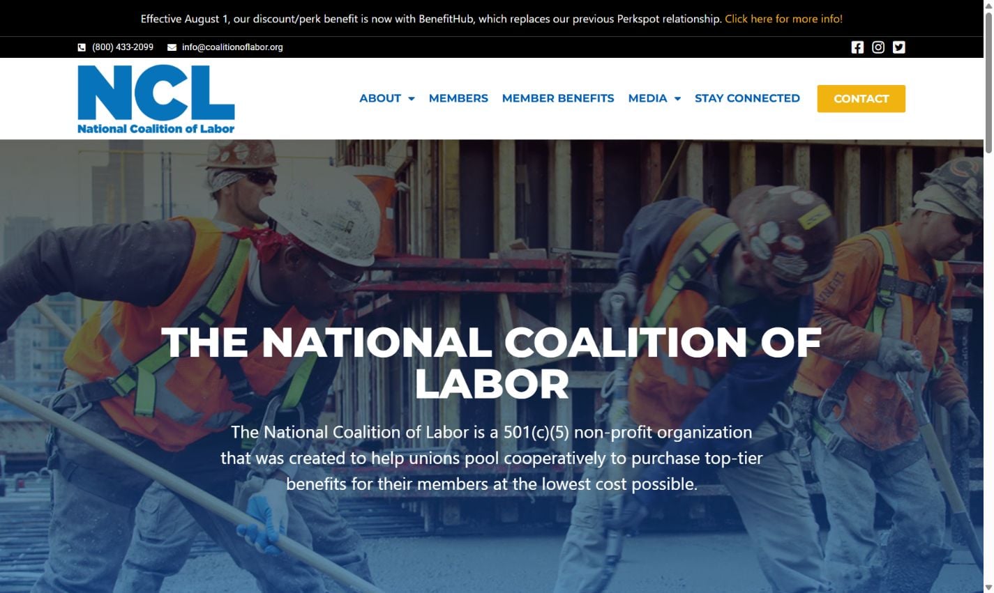 National Coalition of Labor client website on desktop
