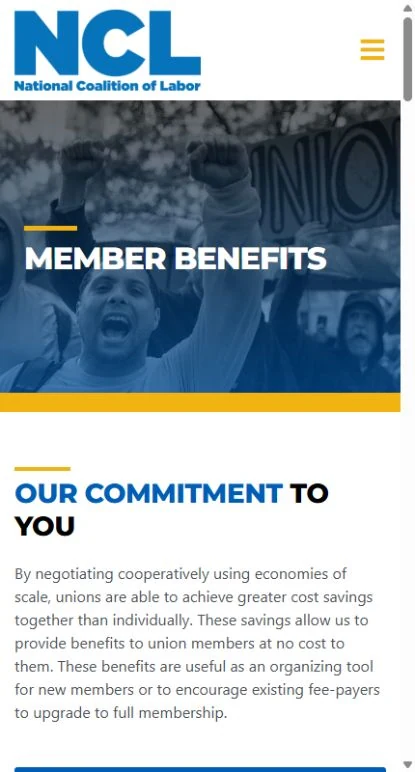 Actual mobile website view for National Coalition of Labor