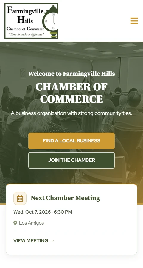 Actual mobile website view for Farmingville Chamber