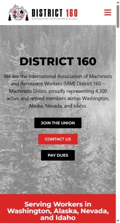 Actual mobile website view for IAM District 160