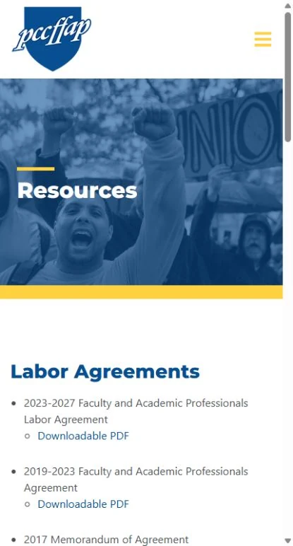 Actual mobile website view for PCCFFAP