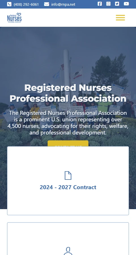 Actual mobile website view for RNPA: Registered Nurses Professional Association