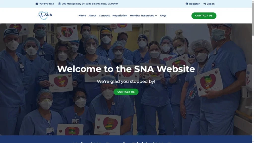 Staff Nurses’ Association website screenshot