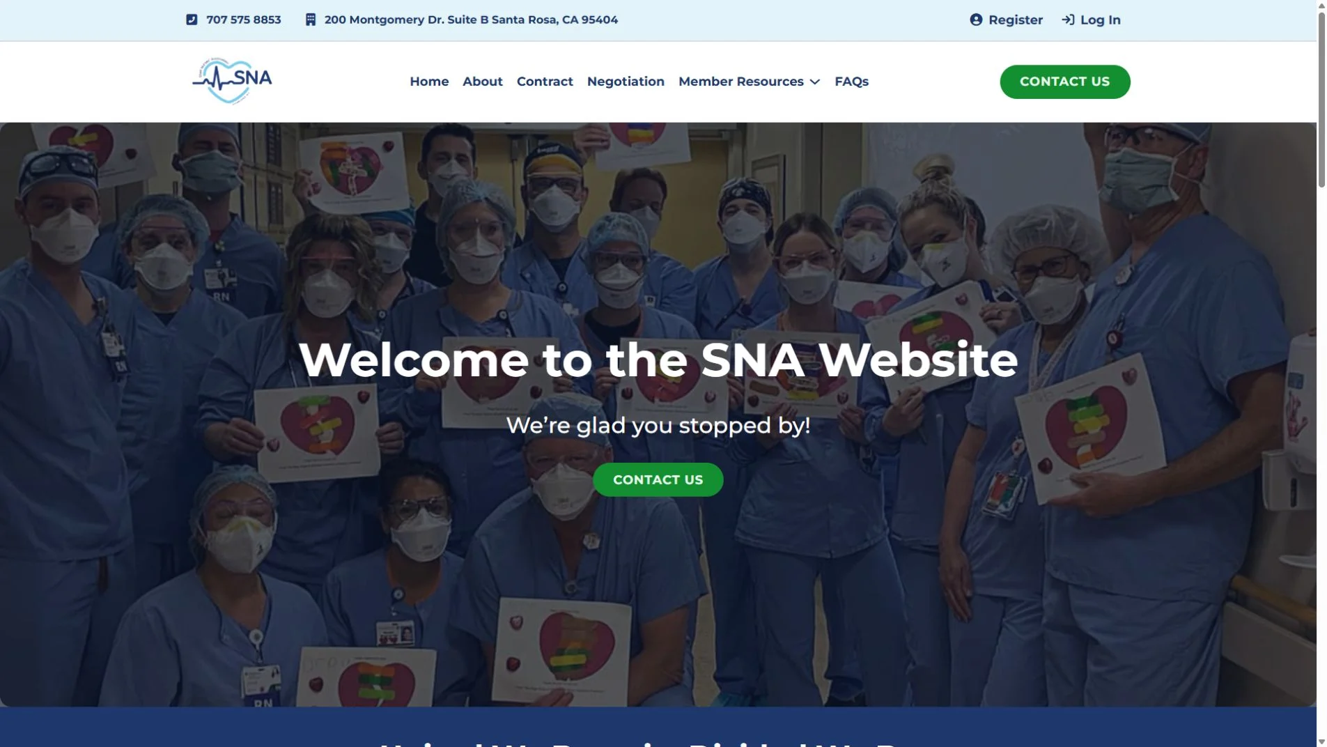 Staff Nurses’ Association website screenshot