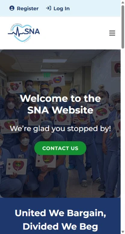 Actual mobile website view for Staff Nurses’ Association